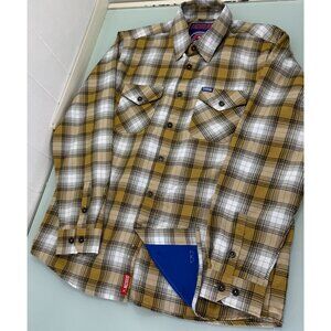 DIXXON Lager Flannel Shirt Men's Large L Long Sleeve Button Up Beige Plaid